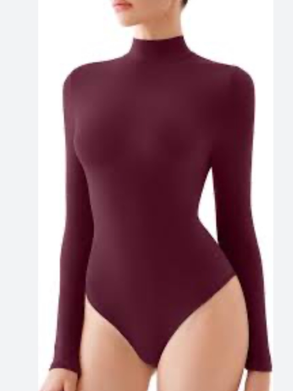 NWT-ReoRia  Soft Long-Sleeve Turtleneck Neck One-Piece Burgundy Bodysuit, Sz M